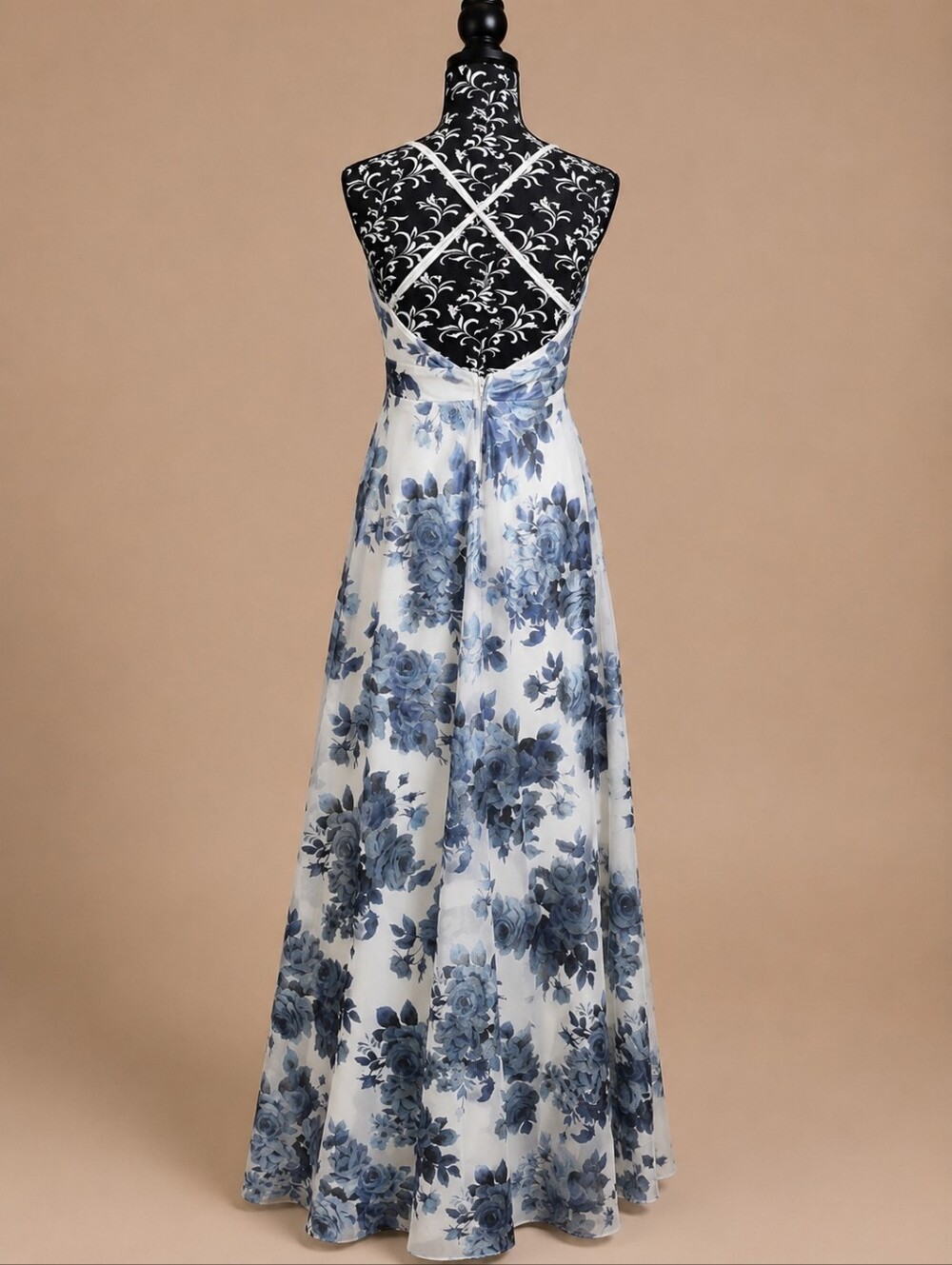 City Vibe Blue White Floral Formal Prom Maxi Dress Size S Pockets - Picture 4 of 6